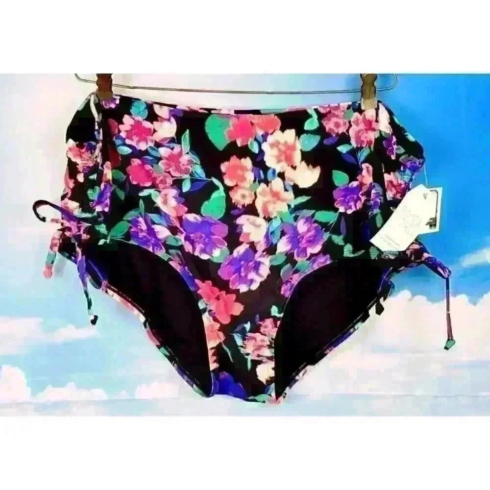 Bikini FLORAL Bottoms NWT TIME & TRU Mid Rise LINED Swim Bathing suit size 3x